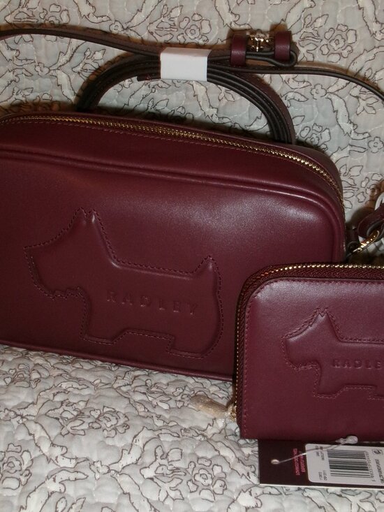 RADLEY LONDON Handbags - NWT Radley London Dark Red Leather Hadley Lane Zip Crossbody and Zip Wallet Set